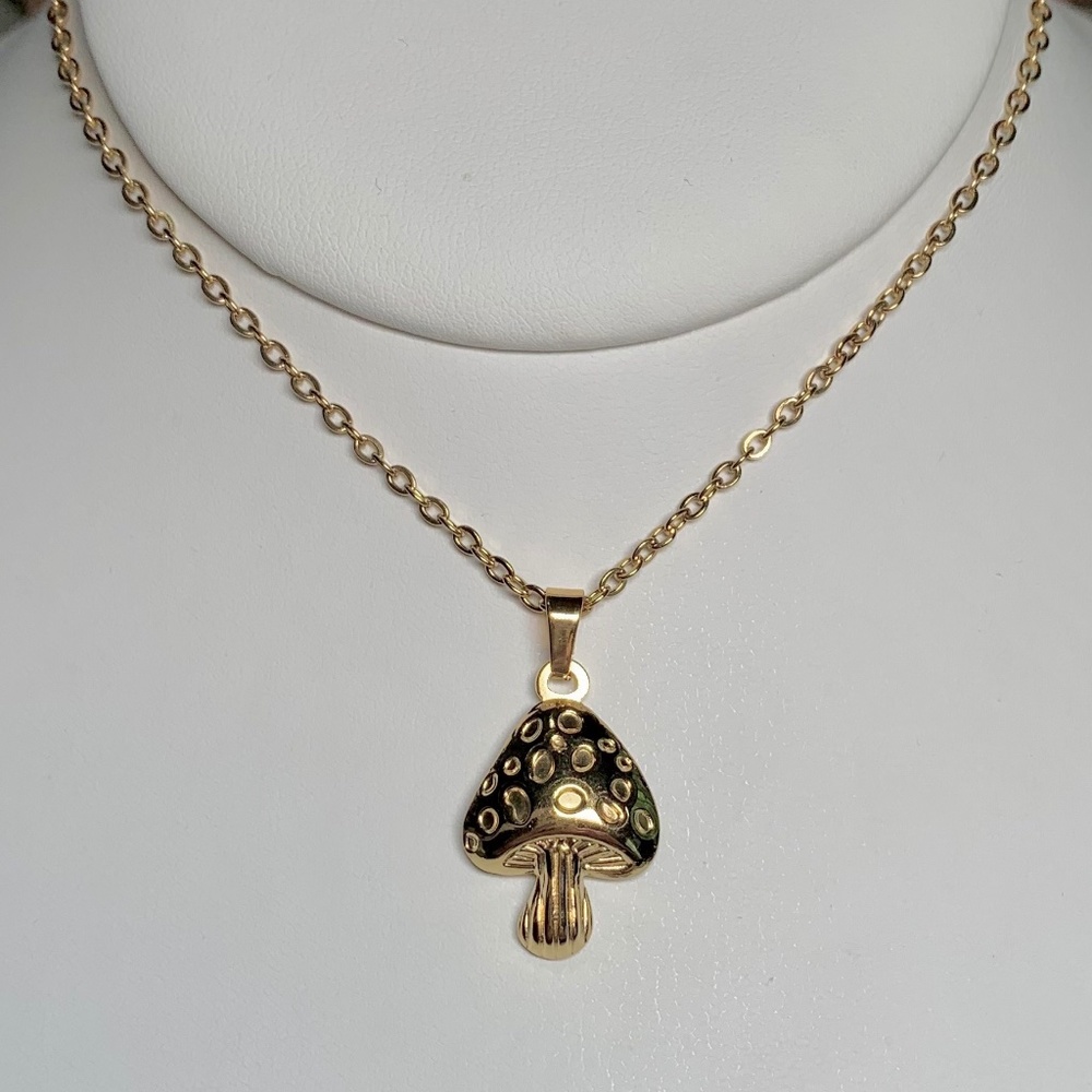 Whimsical Mushroom Pendant Necklace, 19” chain